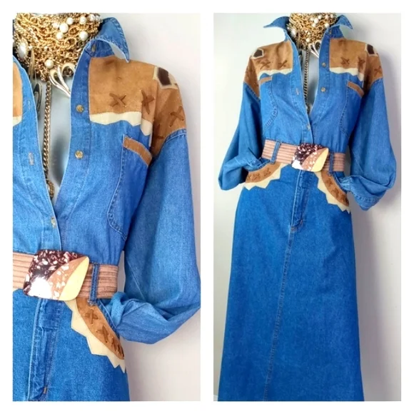 "WESTERN CHIC" VintAge Denim Two-PiEcE Skirt Set - Picture 6 of 15